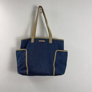 Eddie Bauer Reversible Tote Striped Fabric & Denim Shoulder Bag
